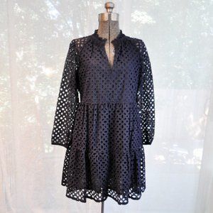 J.CREW NWT EYELET TIERED EMBROIDERED POPOVER DRESS - NAVY - Size Small
